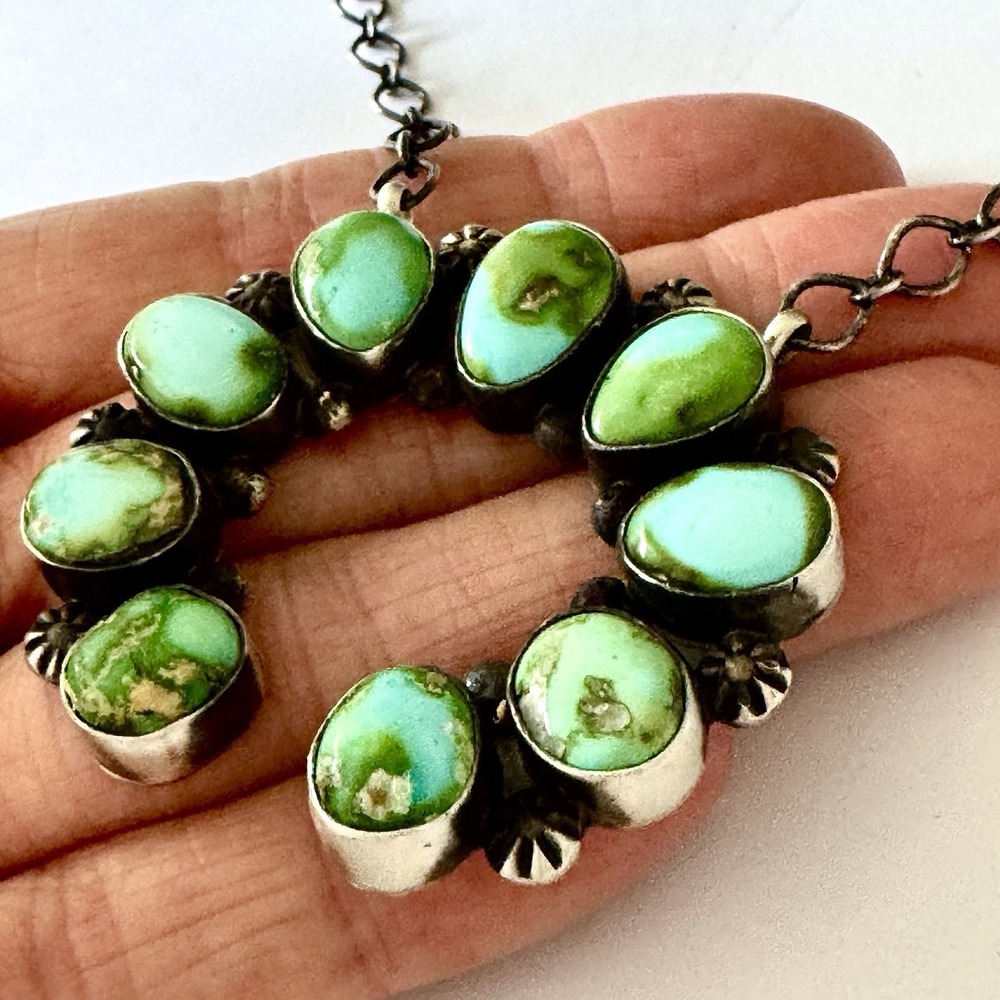 Navajo Naja Necklace Turquoise 18" Skeets Sterling Adjustable Squash on Chain - Picture 5 of 8